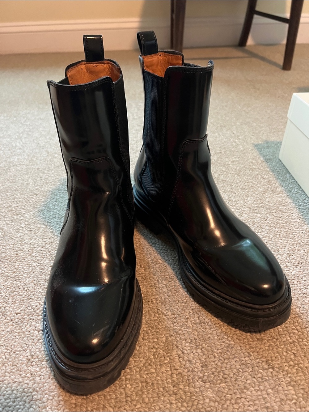Sezane Low Lena Ankle Boots Glossy Black - Size 8